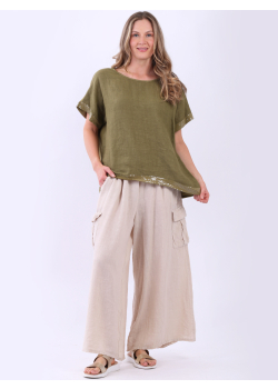 Plus Size Sequin Hem High Low Lagenlook Linen Top