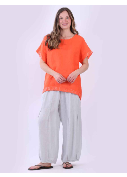 Plus Size Sequin Hem High Low Lagenlook Linen Top