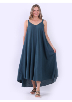 Plus Size Sleeveless Solid Linen Swing Dress