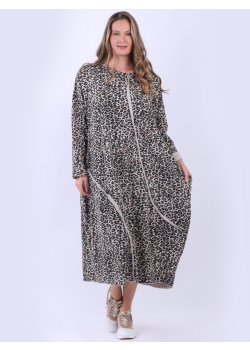 Plus Size Women Leopard Print Cotton Slouchy Dress