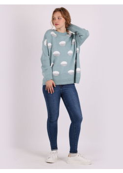 Polka Dots Pattern Knitted Crew Neck Baggy Woolen Jumper