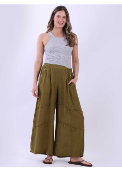 Raw Edge Patches Wide Leg Linen Palazzo