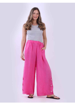 Raw Edge Wide Leg Solid Linen Trouser