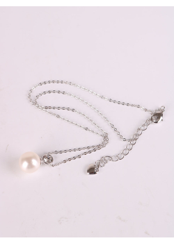 Rhodium Plated Crystal Pearl Pendant Necklace