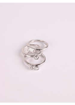 Rhodium Plated Crystal Three Rings Set