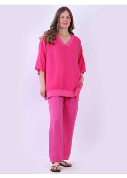 Satin Edges Oversized Solid Linen Top