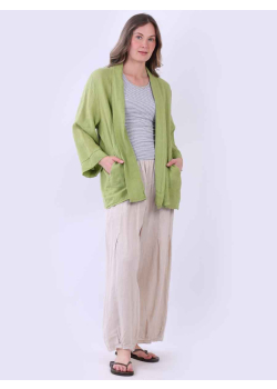 Shawl Collar Linen Open Front Kimono