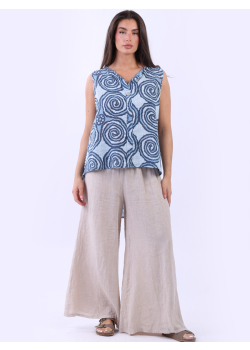 Spiral Seashell Block Print Cotton Vest Top