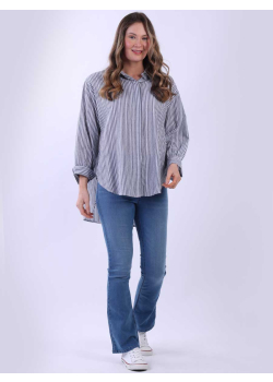 Stripe Print Ladies Formal Collared Hi-Lo Shirt