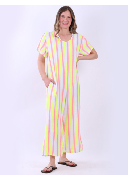 Stripe Print Lagenlook Cotton Jumpsuit