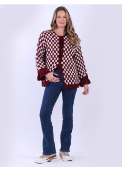 Triple Tie Gingham Wool Knitted Cardigan