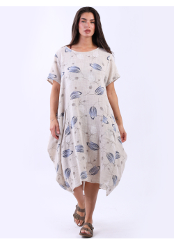 Tulip Print Lagenlook Cotton Midi Slouch Dress