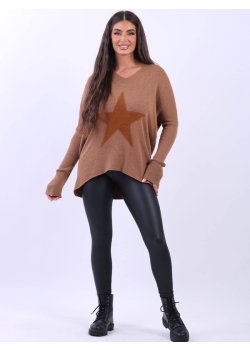 V-Neck Frontside Star Lagenlook Knitted Jumper