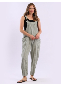 Vintage Washed Plain Linen Dungaree