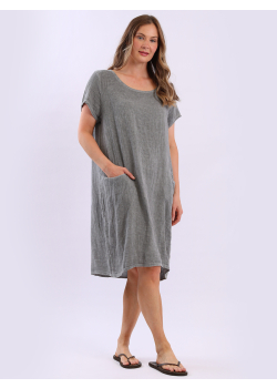 Vintage Washed Solid Linen Midi Dress