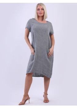 Vintage Washed Solid Linen Midi Dress