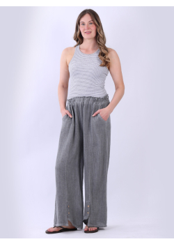 Vintage Washed Wide Leg Plain Linen Trouser