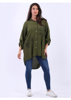Made In Italy Floral Print Collared Baggy Shirt Top