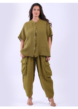 Italian Plain Linen Front Button Batwing Baggy Top