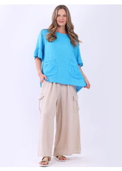 Italian Women Chic Lagenlook Solid Linen Top