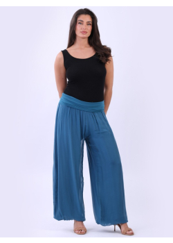 Italian Ladies Plain Wide Leg Silk Palazzo Trouser