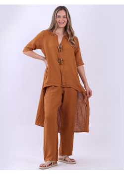 Plus Size High Low Lagenlook Solid Linen Dress