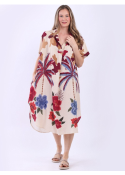 Plus Size Digital Print Lagenlook Collared Dress