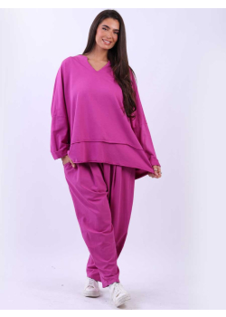 Made In Italy Ladies Baggy Raw Edges Solid Cotton Top