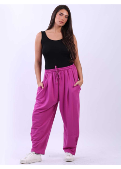 Italian Women Comfy Plain Slouchy Cotton Trouser