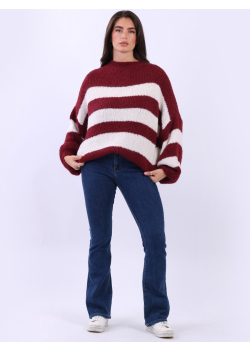 Batwing Stripy Crop Wool Knitted Jumper