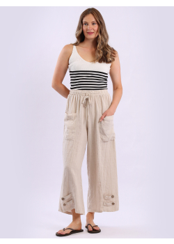 Wide Leg Solid Linen Trouser