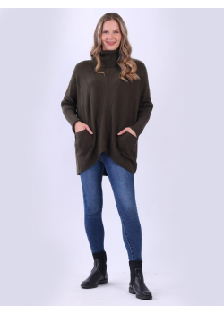 Women Cowl Neck Loose Fitted Lagenlook Cable Knit Jumper