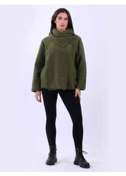 Women Cozy Cowl Neck Plain Woolen Jacket