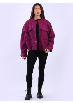 Women Flap Pockets Woolen Crop Jacket