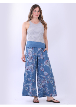 Women Floral Wide Leg Linen Palazzo