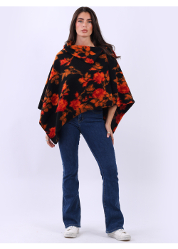 Women Oversized Knitted Floral Wooly Poncho
