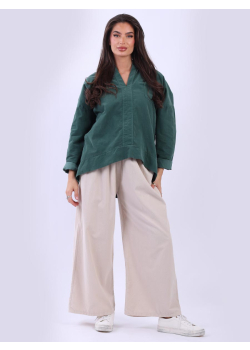 Women Plain Cotton High Low Lagenlook Blouse