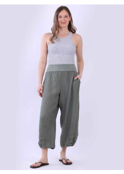 Women Plus Size Solid Linen Trouser