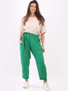 Italian Ladies Plain Linen Loose Fit Slouchy Trouser