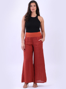 Italian Ladies Plain Linen Wide Leg Palazzo Trouser