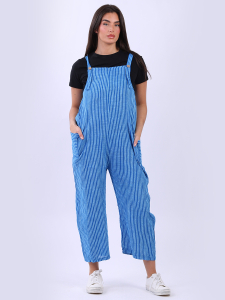 Italian Lavish Stripy Print Side Pockets Cotton Pabo Jumpsuit 