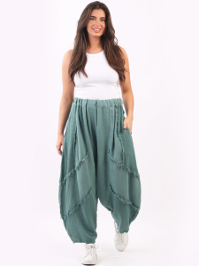 Italian Mesh Net Patches Plain Linen Slouchy Trouser