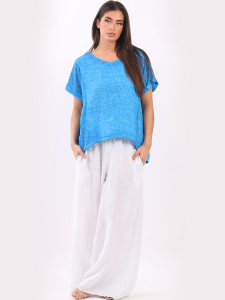 Plus Size V-Neck Vintage Wash Dipped Hem Relaxed Fit Linen Top
